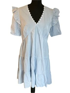 NWT Simply Southern Light Blue Tiered Ruffle Mini Dress Small 100% Cotton